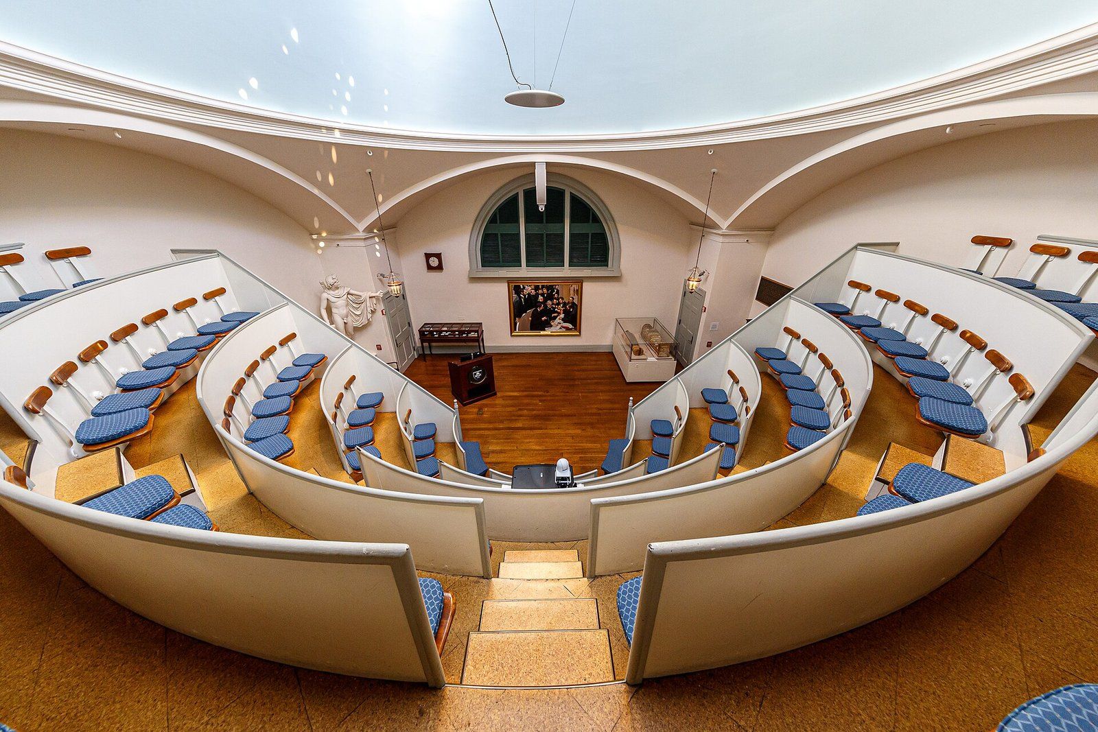 The empty tiered seating of the Ether Dome surgical amphitheater at Massachusetts General, a Wikimedia Commons photograph in the encyclopedia of Candace Cooley